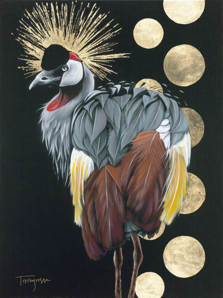 Painting of a gold bird by Torregrossa Fine Art